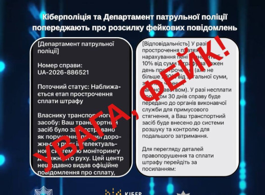 Кіберполіція попередила про фейкові повідомлення щодо штрафів ПДР фото
