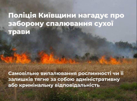 Поліція Київщини попередила про заборону спалювання трави фото