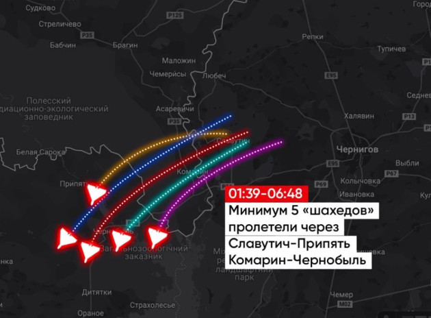 Вночі російські дрони знову пролетіли над Славутичем та перетнули повітряний простір Білорусі